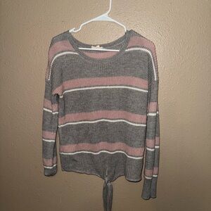 Striped Gray and Pink Knit Sweater